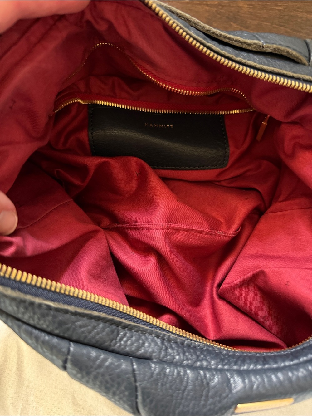 Hammitt Morgan Dark Blue Leather Shoulder/ Crossbody with Gold Hardware - Picture 3 of 11